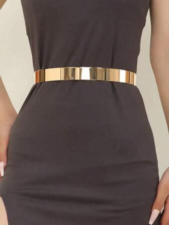 1pc Women's Glossy Gold Adjustable Waist Chain, Outdoor Decor Party Casual Waist Belt, Suitable For Christmas Gift