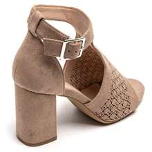 Giày cao gót hở mũi màu trơn thời trang đa năng - Màu Khaki - Xem 4