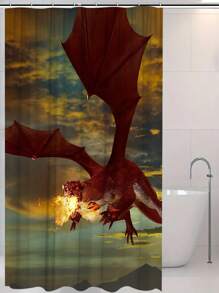 1pc Moonlight Dragon Print Waterproof Shower Curtain, Fabric Bathroom Decor Curtain With 12 Hooks, Decorative Bathtub Partition Curtain, Modern Household Bathroom Decor, Waterproof Polyester Fabric, Machine Washable, Grommet Top, Great As A Gift, Size: 35inX70in, 47inX70in, 59inX70in, 70inX70in Mother's Day Flowers, Personalized Gifts For Mom, Last Minute Gifts, Mother's Day Ideas, Mothering Sunday Gifts, Handmade Cards For Mum, Best Mother's Day Gifts Under $50
