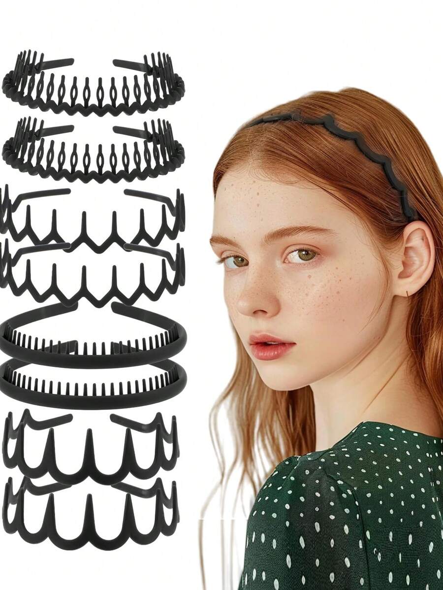 4pcs/8pcs Black Matte Hair Hoops Clips Headbands For Women