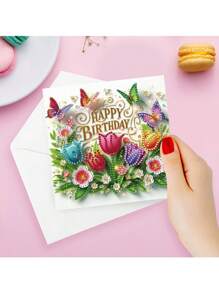 6 套 - 生日钻石画贺卡，DIY 5D 独特钻石艺术装饰画生日贺卡，马赛克手工工艺品，优质纸质材料，适用于派对用品和节日祝福 - 彩色 - 查看 7