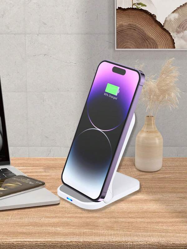 Desktop Foldable Dual-Coil Wireless Charger, Supporting 15W Fast Charging, Equipped With 4 Rows Of Efficient Heat Dissipation Holes, Exquisitely Designed And Foldable, It Is Both Practical And Space-Saving, Making It An Ideal Choice For Quickly Charging Mobile Phones And Other Devices On The Office Desk. Office, Dorm, Home Phone Charger
