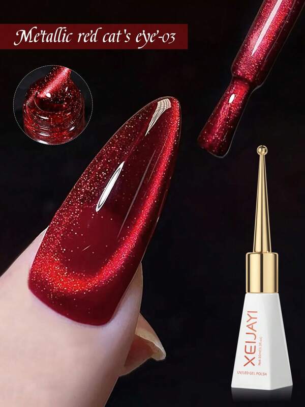 XEIJAYI 1 buc 10 ml gel magnetic roșu ochi de pisică, sclipici strălucitor, lac de unghii semipermanent UV pentru femei - fără stick magnetic inclus