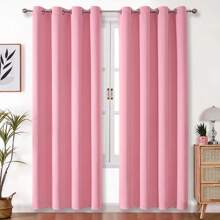 2pcs/Set Blackout Curtain Panels With Solid Thermal Insulated Layer, Suitable For Bedroom Or Living Room, With Metal Grommets - Baby Pink - View 30