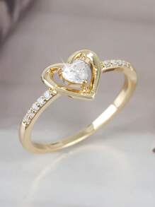 1pc Elegant & Romantic Interlocked Zirconia Crystal Decorated Ladies' Ring, Suitable For Valentine's Day, Anniversary, Proposal, Wedding Ceremony Accessories