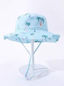 1pc Kids Sun Protection Bucket Hat With Windproof Rope, Simple Solid Color Or Cartoon Print Design, Thin Breathable Bucket Hat, Beach Hat And Bucket Hat Suitable For Daily Travel