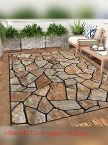 Velvet Non-Slip, Water-Resistant Flock Carpet, Suitable For Campers, Machine Washable Bohemian Patio Mat, Suitable For Living Room, Sunroom And Hard Wood Floor Decoration, Large Area Patio Garden Carpet With Stone Pattern
