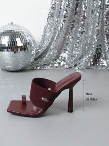 1 双时尚系带高跟凉鞋，夏季一脚蹬户外拖鞋 - 酒紅色 - 查看 3