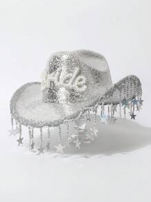 1 قبعة نسائية جديدة مرصعة بالترتر، قبعة عروس مزينة بشعارعروس وحلية نجمية وشماغ، قبعة بحرية غربية، مناسبة للأداء المسرحي، حفلة عيد الميلاد، الزي الأنيق، موضوع قبعة الكاوبوي، مهرجان الموسيقى، المناسبات والأعياد، متعددة الاستخدامات وأنيقة