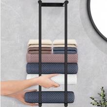 Wall-Mounted Towel Rack, Bathroom Towel Rack, Vertical Design Does Not Take Up Space, There Is A Horizontal Bar Structure Between The Two Rods To Prevent Towels From Falling. Suitable For Hotels, Residences, Apartments, Bathrooms. - Black - View 5