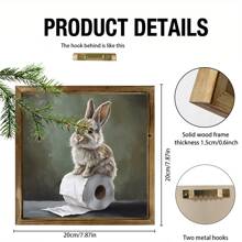 1 Conejo de estilo rústico de madera para rollo de papel higiénico, decoración de pared de conejo adorable de 8X8 pulgadas, apto para baños, cafés y tiendas - Tratamiento pulido, sin electricidad ni baterías requeridas