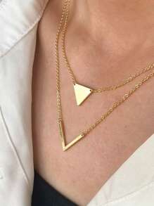 1 件奢华精致双层 V 形不锈钢项链