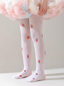 1pc Girls' Thin Mesh Tights, Summer Heart Strawberry Cherry Butterfly Print Sweet  Pantyhose Princess Socks