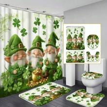1/4pcs St. Patrick's Day Theme Bathroom Set, Includes Leprechaun, Gold Coins And Green Clovers. This Home Decor Shower Curtain Is Made Of Washable Polyester, Comes With 12 Hooks, Anti-Slip Bath Mat, U-Shaped Rug And Toilet Seat Cover To Create A Complete Bathroom Set. Home Bathroom Decor