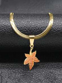 精致绿色枫叶吊坠项链 男女皆宜 不锈钢金色可爱颈链 首饰 - 項鍊 - 查看 1