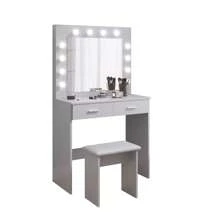 Jooli H White Dressing Table Set With LED Lighting Mirror, Cosmetic Table With 2 Large Drawers And Stool - Makeup Vanity Table Set - Bạc Xám - Xem 7