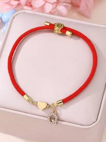 1 Pc/26 Pcs Heart & Letter Charm Bracelet For Girls, Red - Red - View 35