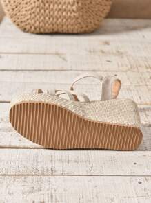 Women's French Style Wedge Sandals, Crossed Straps High Heel Chunky Platform Open Toe Roman Shoes, Summer