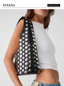 欧美时尚女士手提包2025秋冬新款休闲个性单肩包，Y2K风格甜美别致小众设计波点铆钉腋下包，复古时尚前卫大容量水桶包