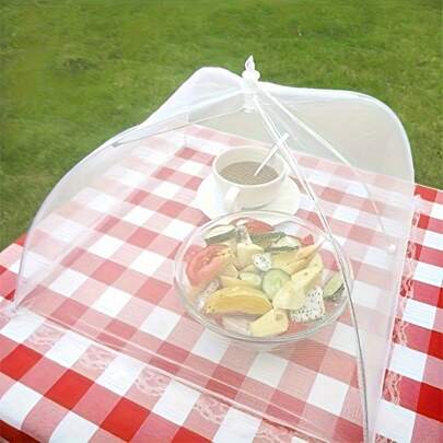 Large Pop-Up White Mesh Food Cover Tent - Foldable And Washable, Ideal For Outdoor Picnics, BBQs And Parties, Insect-Proof, Great For Breakfast Buffets, Party Food Covers | Transparent Mesh Design | Portable Food Shelter, Picnic Supplies