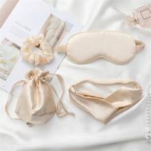 4 Pieces Deluxe Satin Sleep Set: Eye Mask, Matching Scrunchie, Drawstring Bag And Headband - Ideal For Travel And Home Comfort, Unscented Sleep Mask