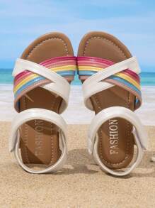 1双时尚沙滩凉鞋，2026新款彩色波西米亚复古风休闲软底舒适防滑魔术贴凉鞋 - 彩色 - 查看 1