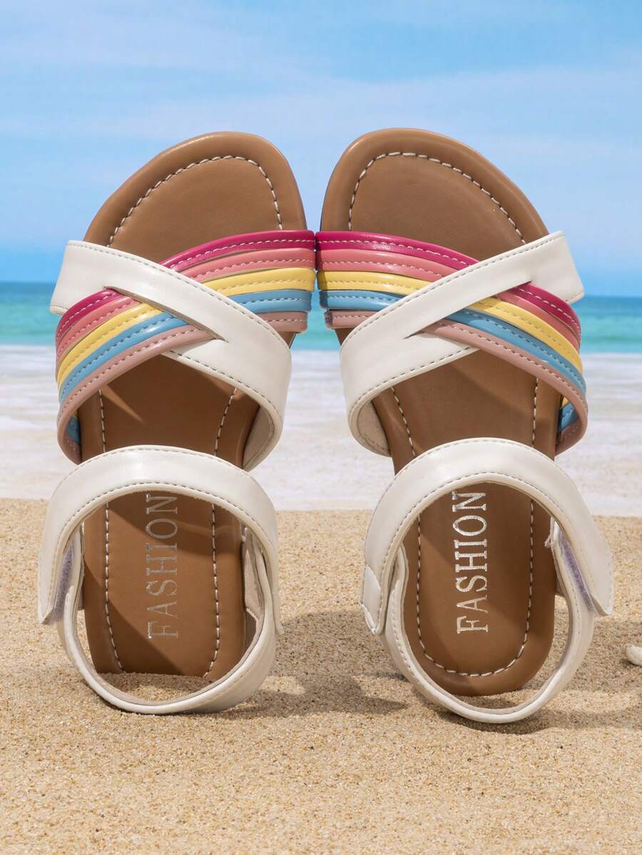 1双时尚沙滩凉鞋，2026新款彩色波西米亚复古风休闲软底舒适防滑魔术贴凉鞋 - 彩色 - 查看 1