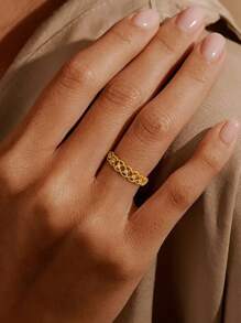 1pc 925 Sterling Silver Vintage Style Cubic Zirconia Ring, Versatile Design Suitable For Women's Daily Commute, Party And Other Occasions, High Quality Exquisite Jewelry Gift - Gold - View 3