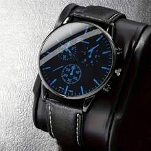 Juego de 4 piezas de reloj y joyería para hombre, que incluye reloj de cuarzo casual de negocios con 3 subdiales, correa, esfera de números romanos y collar, pulsera y anillo de estilo Samurai