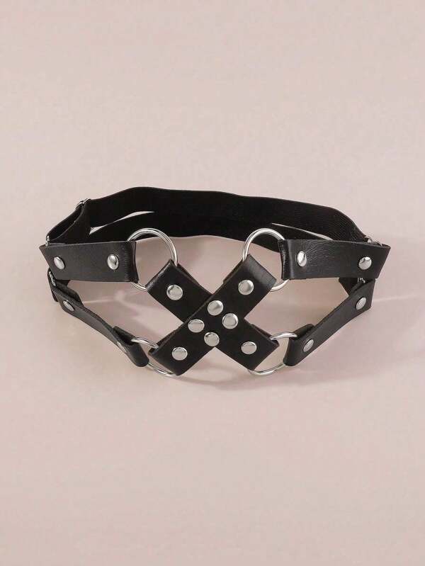 Women's Fashion, PU Leather, Leg Restraint Straps, Gothic Style Straps, Stud Decorations, Thigh Straps, Accessories For Couples, Dates, Parties, Outfits Sexy Lingerie Accessories