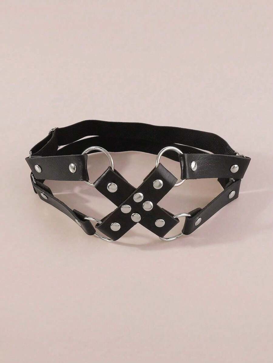 Women's Fashion, PU Leather, Leg Restraint Straps, Gothic Style Straps, Stud Decorations, Thigh Straps, Accessories For Couples, Dates, Parties, Outfits Sexy Lingerie Accessories