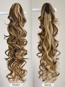 Extensión de cola de caballo con garra de 32 pulgadas de cabello largo y ondulado natural, extensión de cabello de 32 pulgadas en tonos rubios y marrones.