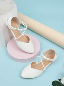 儿童钩环公主鞋，防滑尖头舒适软底白色平底鞋