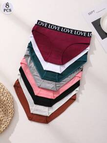 8 条装女士时尚纯棉内裤低腰无缝三角裤 LOVE 字母腰带舒适透气内衣运动内衣 - 彩色 - 查看 7