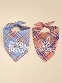 1pc Easter Bunny Plaid Pet Bandana, Suitable For Cats And Dogs, Applicable For Holidays