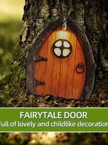 Set de 1/3/6 piezas Puerta de hadas en miniatura, puerta fantasía de madera para decoración de jardín, árboles, escultura de arte para el patio, decoración de micro jardín fantástico para exteriores - Mini puerta - Ver 10