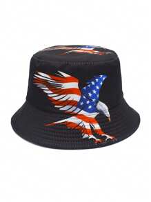 1 pièce Chapeau seau nouvellement conçu avec motif d'élément américain, unisexe. Protection respirante contre le soleil, convenant pour le port décontracté au printemps et en été. Motif d'aigle, polyvalent et , idéal pour le Jour de l'indépendance.