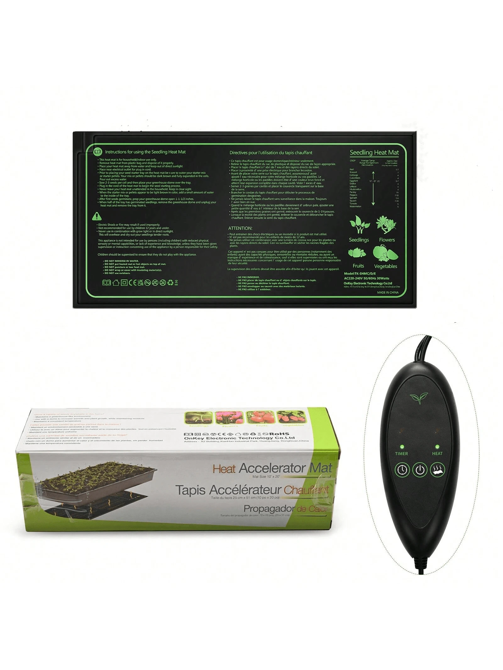 20*10in Seedling Heat Mat With Digital Timer – Precise Temperature Control | Accelerates Germination - Multicolor - View 1