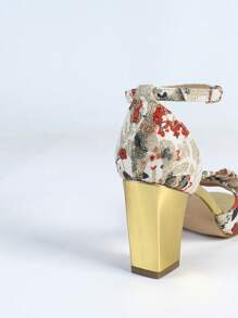 Sandalias con tacón ancho, puntera redonda y decoración de lazo estampada para mujer, zapatos de tacón alto de fiesta y moda para el verano