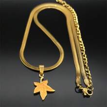 精致绿色枫叶吊坠项链 男女皆宜 不锈钢金色可爱颈链 首饰 - 項鍊 - 查看 8