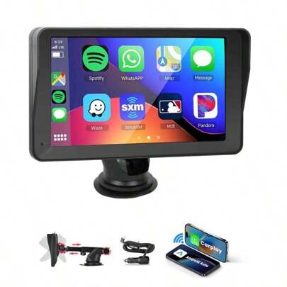 7" Apple Carplay Portable Car Stereo And Android Auto,Carplay Screen For Car Radio With Bluetooth Handsfree, 7'' Touch Screen With Phone Link/FM/AUX