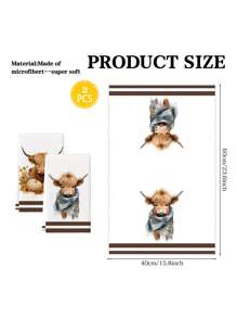 2Pcs Kitchen Towel Watercolor Floral Highland Cow Country Style Farmhouse Dish Towel Kitchen Dishwashing Hand Tea Towel Kitchen Dry Dish Towel Suitable For Kitchen Restaurant Dining Table