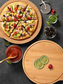 1pc 6-13 Inch Bamboo Wood Pizza Peel Paddle, Circular Baking Tray, Food Serving Platter For Pizza, Bread, Steak, Fruit, Cheese, Pizza/Fruit Cutting Board, Pancake Tray, Baking Kitchen Utensil, Back To School Supplies