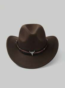 1pc Unisex Casual Polyester Quilted Rivet Western Cowboy Sunhat, Versatile Accessory For Outdoor, Travel, Vacation, All Seasons