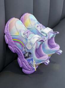 1 par de zapatos deportivos rosa suaves, ligeros y de malla para niñas, nuevo estilo de princesa de dibujos animados, zapatos deportivos casuales de moda para primavera/otoño