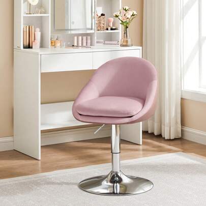 VASAGLE Stuhl verstellbar, Schminkstuhl, Bürostuhl, drehbar, Barhocker mit Rückenlehne und Sockel, Stahl, für Theke, Büro, Schminktisch, Esszimmer, pastellrosa