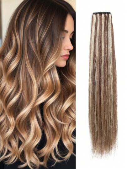 real me. 1PC 50g Genius Weft 100% Human Hair Extensions Real Human Hair Salon Quality Hair Easy To Style Can Be Cut Anywhere No Shedding & No Unraveling & No Return Hair & No Scalp Irritaion Balayage Chocolate Brown Color 14-22 Inch Length S4/27