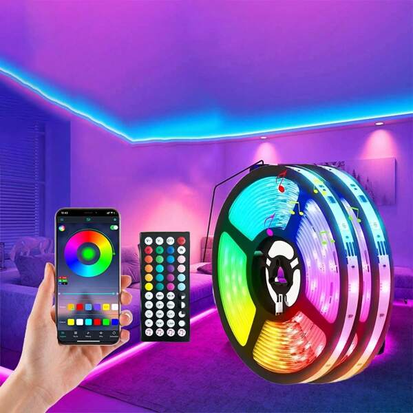 3.3 Feet /6.6 Feet /9.8 Feet /16 Feet /33 Feet /49 Feet /66 Feet LED Lights, Bedroom LED Lights, 44 Key Remote Control Smart Rope Lights, RGB Color-Changing Music Synchronization LED Lights, Bedroom, Living Room Family Christmas Party Decoration