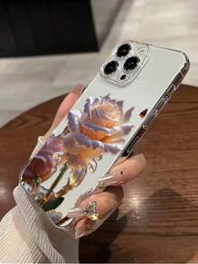 1pc geperforeerde, hoge, transparante, bloemenpatroon, dikke, schokbestendige, geverfde telefoonhoes