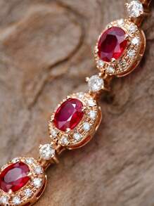 1pc S925 Sterling Silver Original Versatile Palace Style Elegant Oval Red Women Bracelet, Suitable For Women's Daily Wear, Holiday/Party Gift, Jewelry - Palace Style Red Bracelet - View 3